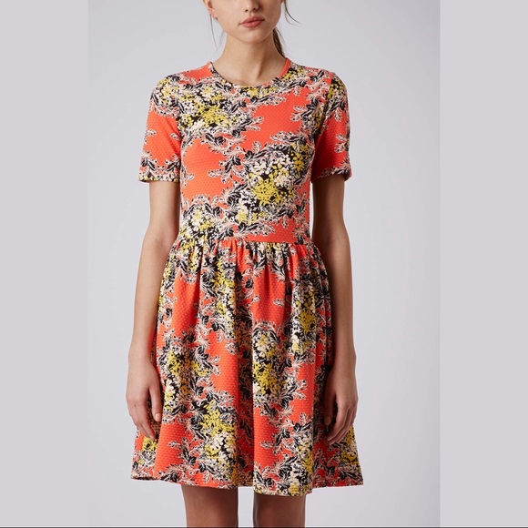 TOPSHOP
Women's Orange Floral Texture Flippy Dress - Picture 8 of 8